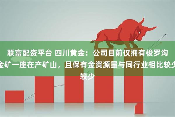 联富配资平台 四川黄金：公司目前仅拥有梭罗沟金矿一座在产矿山，且保有金资源量与同行业相比较少